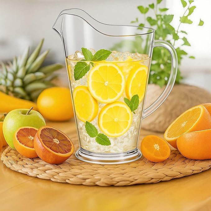 LemonRoad 18 Pcs 60oz Plastic Water Pitchers Clear Beer Pitchers for Party Restaurant, Reusable Indoor and Outdoor Water Serving Jugs for Juice Ice Tea Soda Pop Cold Drinks