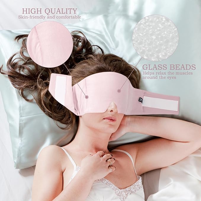 FRESHME Weighted Sleep Mask for Women - Pink Oversize Large (0.7lb/11oz) Cotton Heavy Blackout Face Eye Mask Cover Pillow with Nose Pad for Men Women Deep Sleeping Night