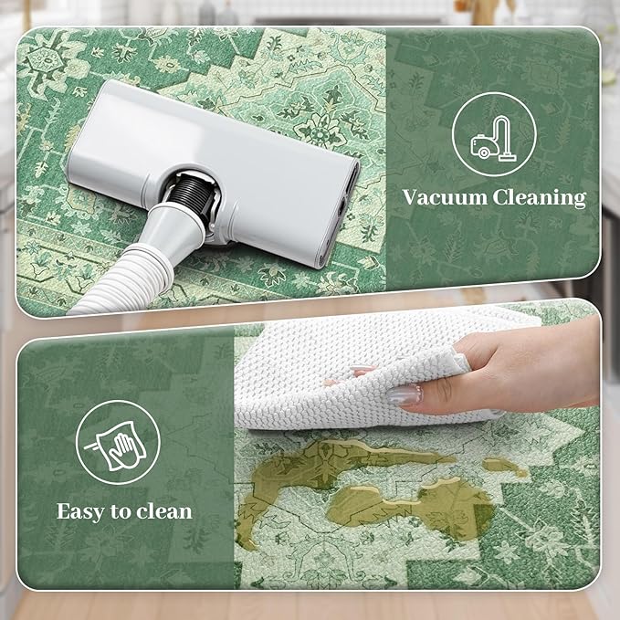 KIMODE Kitchen Mats for Floor Anti Fatigue 0.6" Thick, Cushioned Kitchen Floor Mat, Ergonomic Waterproof Standing Mat, Green Boho Vintage Kitchen Rug Non Skid for Sink Laundry Office Desk 20"x32"