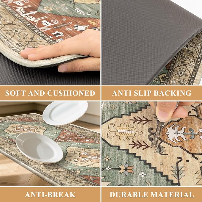 Pauwer Anti Fatigue Kitchen Mat Set of 2 Non Slip Kitchen Mats for Floor Cushioned Kitchen Rugs Comfort Standing Mat Farmhouse Waterproof PVC Foam Kitchen Floor Mat Runner