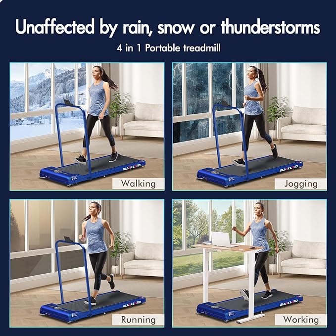 BLACK LORD Walking Pad with Handle Bar, 2.7 HP Quiet Foldable Under Desk Treadmill with Bluetooth Speaker, Portable Running Treadmills for Home, LED Display, App/Remote Control, 330 lbs Capacity