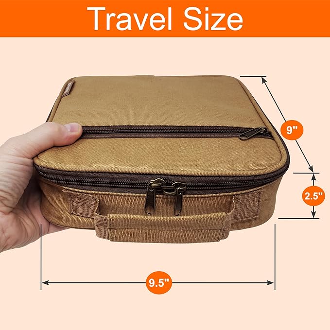 Medium Travel Pill Bottle Organizer, Slim Medicine Bag, Carrier for Medications and Medical Supplies - Khaki Canvas