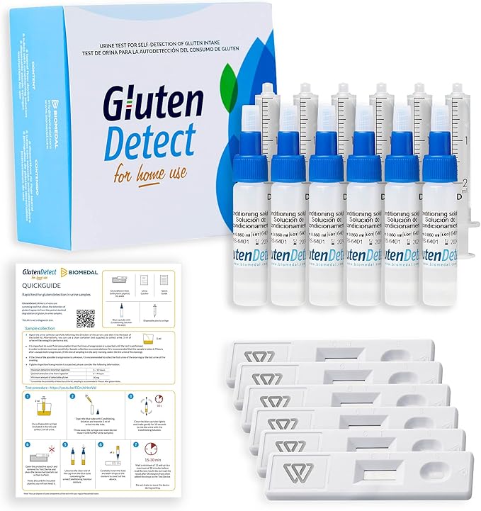 Gluten Detect Kit (6 Tests) - Rapid Home Test for Evaluating Gluten-Free Diet and Accidental Exposure via Urine.