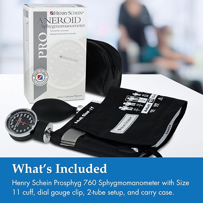 Adult Pro Aneroid Sphygmomanometer – Size 11 (9"–15.75") Black Cuff, Manual Blood Pressure Monitor, Reusable, Dial Display, Includes Leatherette Carrying Case – 1 Count