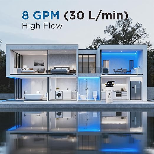 8GPM High Flow Whole House Water Filter - 3-Stage Iron/Sediment/Rust Remover, -11°F Freeze-Proof & 600PSI for Well/City, DIY 15-Min Install, Self-Cleaning Valve, RV/Cabin Ready