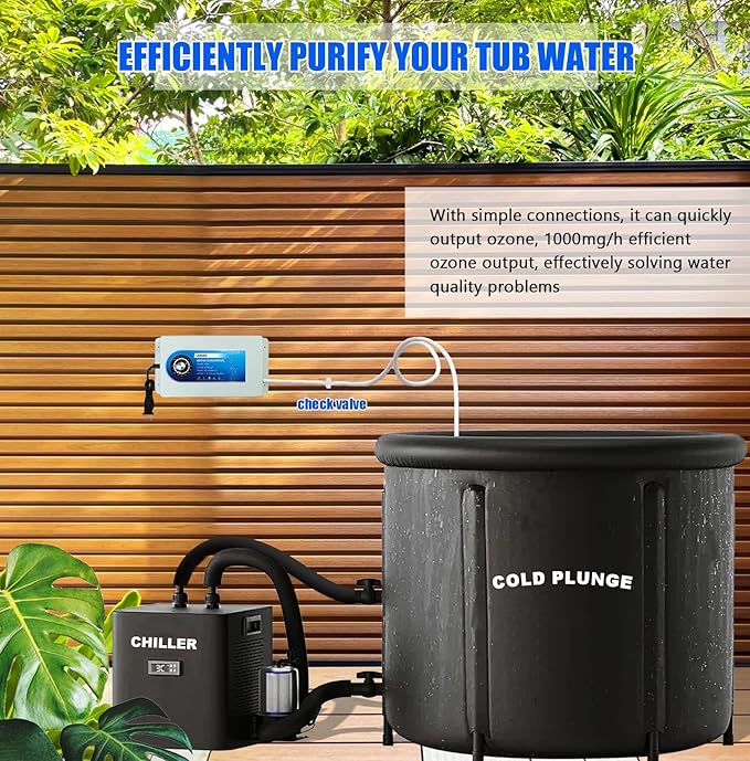 Ozone Generator with Timer for Cold Plunge and Hot Tubs, Portable SPA Ozonator with Air Stones, 2000MG/H High Output Multipurpose Ozone Machine(Include Check Valve and Y-Tee)