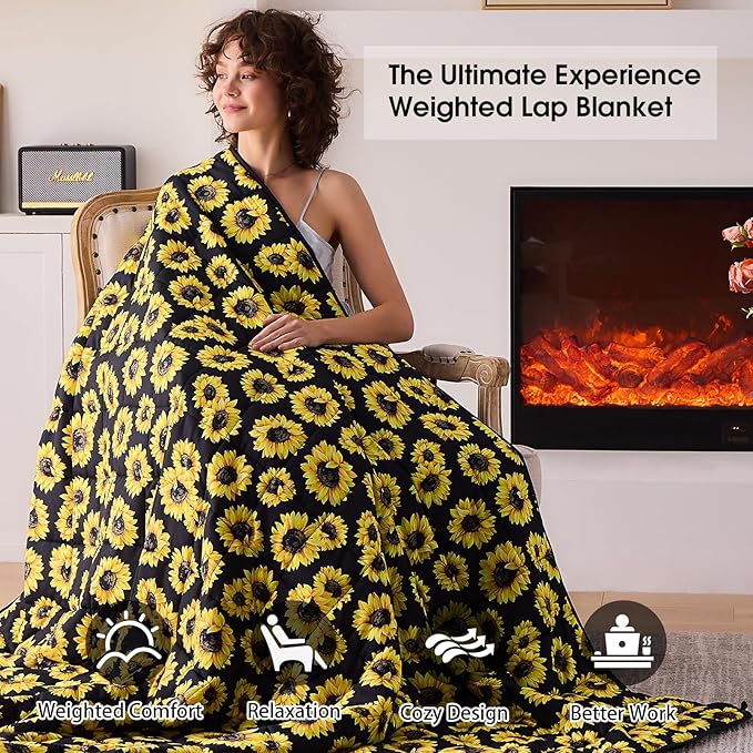 Sunflower Weighted Blanket for Adults 20lbs, 48"x72", Twin Full Size Cooling Heavy Throw Blanket for 130-220lbs, Microfiber Soft Thick Big Blankets Weighted Comforter Gift for Sleeping