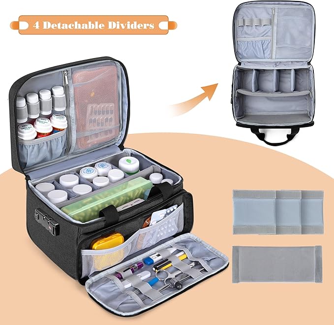CURMIO Pill Bottle Organizer Storage, Medication Lock Box for Pill Organizer and Medical Supplies, Black (Patented Design)