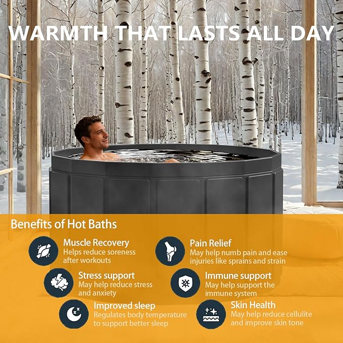 Portable Bathtub for Adult, Foldable Soaking Bathtub for Hot SPA&Ice Bath, Foldable Small Bathtub collapsible bathtub for Bathing, 6-layer Insulated portable tub,Space-Saving (black 25.9X41.3 IN)