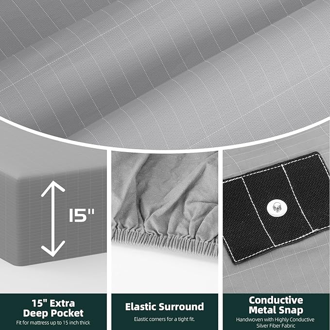 Grounding Sheet, 90% Organic Cotton+10% Pure Silver Organic Grounded Sheets for Improved Sleep, Pain Relief, with Static Grounding Cord and Test Pen (Gray, (78.2 * 80 * 15 in))
