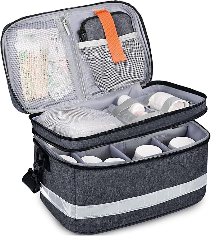 Medication Organizer Storage Bag,Portable Pill Bottle Organizer with Hand or One Shoulder,Travel Medicine Bag with Strap,Famliy First Aid Box for Medication(Black)