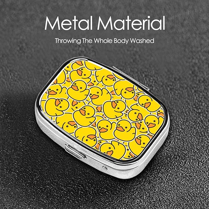 Pill Box with 2 Compartment Medicine Pill Case, Cute Yellow Rubber Duck Portable Pill Box for Pockets Purse Tote Bag, Pill Box Decorative Vitamin Organizer Unique Gift