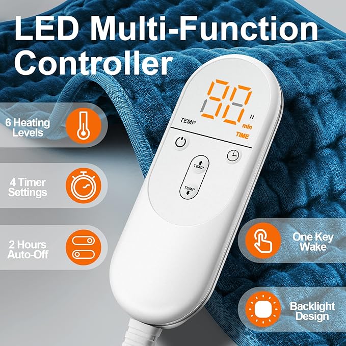Heating Pad for Back, Electric Heating Pads for Cramps/Abdomen/Waist/Shoulder with 6 Heat Settings and Auto-Off, Moist/Dry Heat pad, Christmas Gifts for Women Men Mom Dad, 16" x 24"