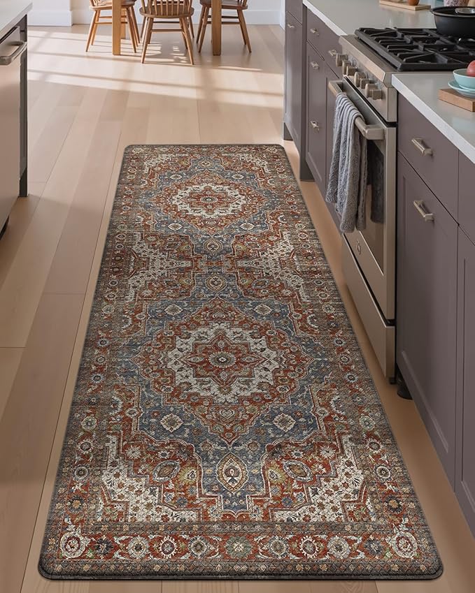 LUMI Anti Fatigue Kitchen Mat, Waterproof & Stain-Resistant Cushioned Standing Mat, Non-Slip Comfort Rug for Kitchen, Sink, Laundry, Home Office, 24" x 59", Blue Orange