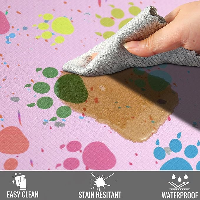 Pink Kitchen Mat Cushioned Anti-Fatigue Floor Mat,Waterproof Non-Skid Kitchen Mats and Rugs Heavy Duty Comfort Standing Mat for Home, Office, Sink, Laundry, Colorful Paws