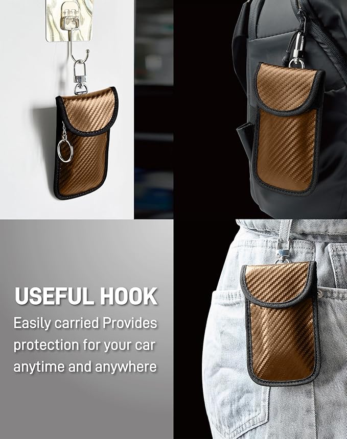Upgraded Faraday Bag for Key Fob (2 Pack), Premium Faraday Key Fob Protector– Car RFID Signal Blocking, Car Security Protection, Anti-Theft Pouch, Anti-Hacking Case Blocker Brown