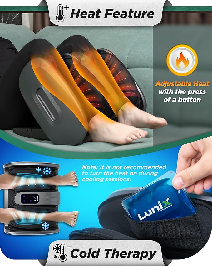 Lunix LX20 FSA Foot and Calf Massager for Plantar Fasciitis, Neuropathy Relief, Adjustable Leg Ankle Deep Kneading Shiatsu Therapy with Heat, Blood Circulation, Hot Cold Pockets Granite Gray