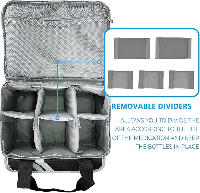 Double Layers Medicine Organizer Storage Bag with Dividers | Pill Bottle Organizer Bag | First Aid Bag | Medication Organizer Bag | Medical Bag for Medical Supplies & Equipment