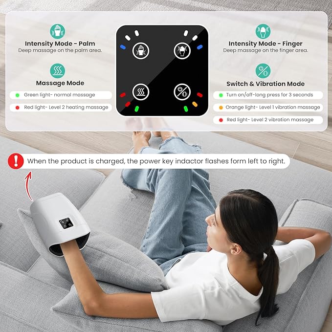 JQX Cordless Heated Hand Massager for Arthritis & Carpal Tunnel Relief - 3-Level Compression Therapy with Air Pressure & Vibration, Rechargeable Gifts for Women/Men (White)