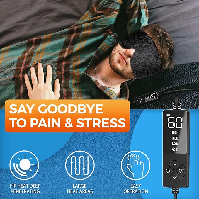 sticro Heated Eye Mask with Extra Large Size for Dry Eyes and Sinus Pressure Relief, Ultra Soft Face Heating Pad for Tension Headache Relief, Jaw TMJ Pain Relief - 3 Heat & 5 Timing Settings (Black)