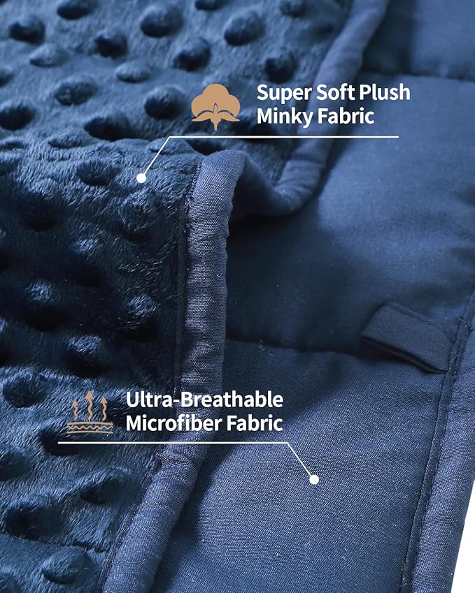 Mr. Sandman Weighted Blanket 3LBS 36 x 48 Inches, Minky Dots Heavy Blanket with Glass Beads, Soft and Cooling for School and Home, Navy Blue