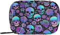 Travel Pill Organizer Bag Weekly Pill Organizer Case Goth Skulls Flowers Portable Small Daily Pill Boxes for Vitamin Fish Oils Supplement Holder with Zipper Compact Size