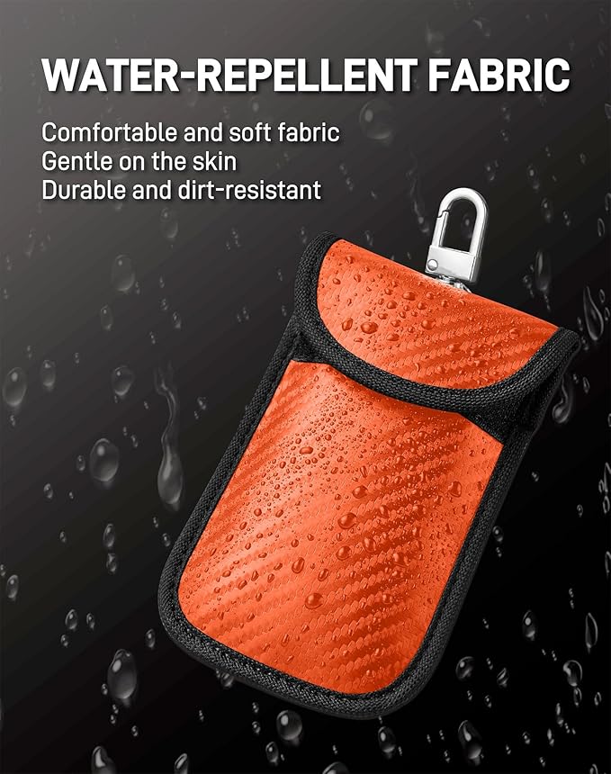 Upgraded Faraday Bag for Key Fob (2 Pack), Premium Faraday Key Fob Protector– Car RFID Signal Blocking, Car Security Protection, Anti-Theft Pouch, Anti-Hacking Case Blocker Orange