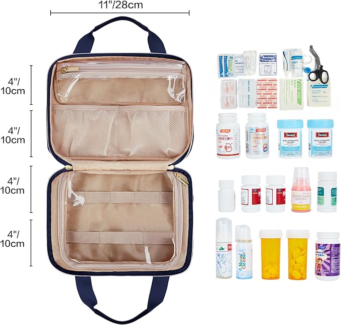 Leudes Travel Pill Bottle Organizer,Medicine Organizer and Storage,Home Medication Bag, Cases,Carrier for Pills,Vitamin,Fish Oil,Supplements for Women and Men (Medium, Blue)