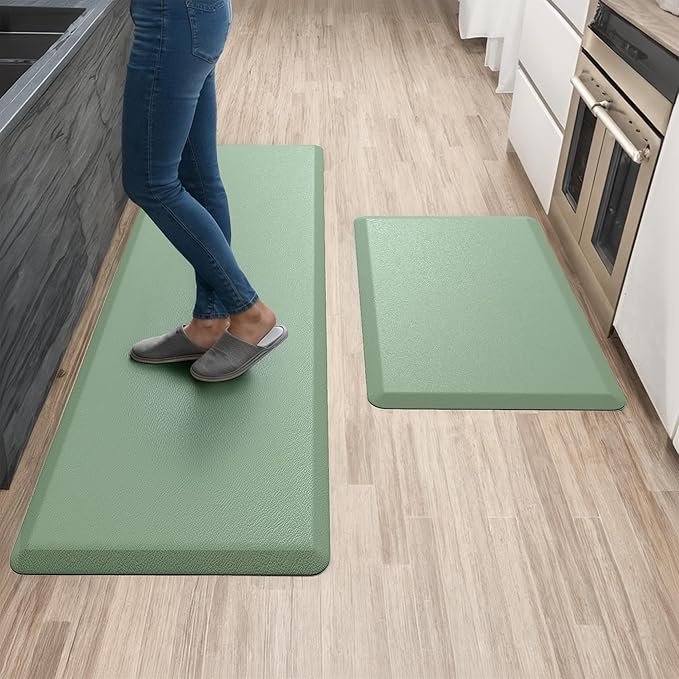 Anti Fatigue Kitchen Mats for Floor | Padded Kitchen Rugs | Non Slip, Cushioned Standing Desk Mat | Waterproof Floor Mat | 17.3" x 28" x 0.47" & 17.3" x 59" x 0.47", Mint Green, 2-Pack | More Décor
