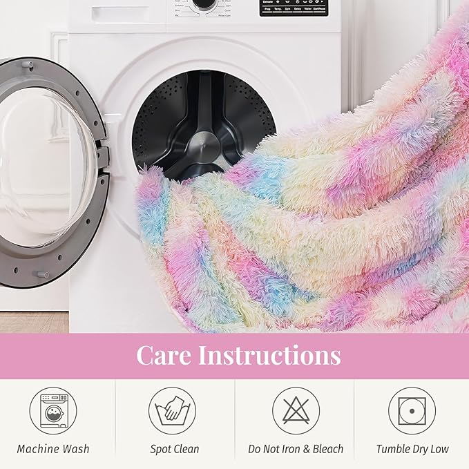 Wemore Shaggy Long Fur Faux Fur Weighted Blanket,Cozy and Fluffy Plush Sherpa Long Hair Blanket for Adult 15lbs,Fluffy Fuzzy Sherpa Reverse Heavy Blanket for Bed,Couch, Rinbow 48 x 72 Inches