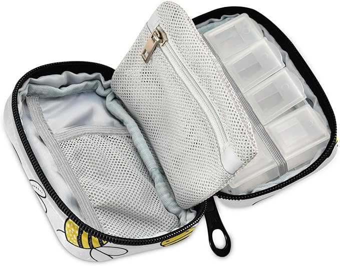 xigua Flying Bumble Bees Pill Cases Bag Portable Pill Box Storage Bag, Travel Medicine Organizer, Zippered Pill Case for Medicine Storage and Organizing