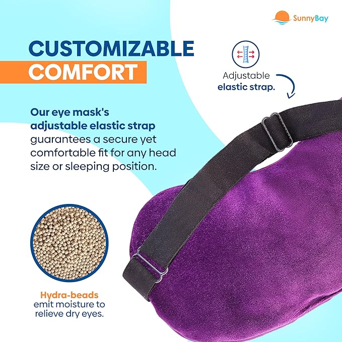 SunnyBay Microwavable Heated Eye Mask for Dry Eyes, Moist Cold and Warm Compress with Elastic Strap and Unscented Hydra Bead Filling, Washable Soft Plush Material, 8 x 4.3 Inches, Pack of 2