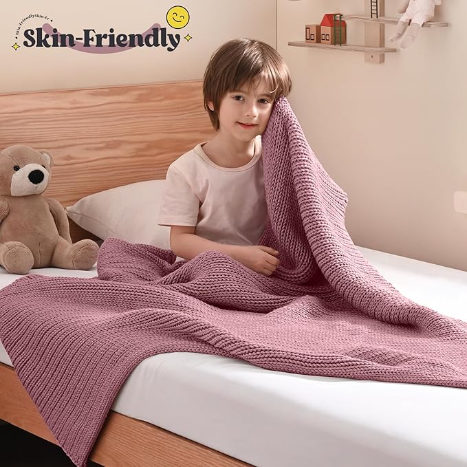 Guohaoi Knitted Weighted Blanket Kids (Muted Pink 36"x48" 5lbs) No Beads Cooling Heavy Blanket, Home Decor Breathable Chunky Knit Throw Blanket for All-Season Use