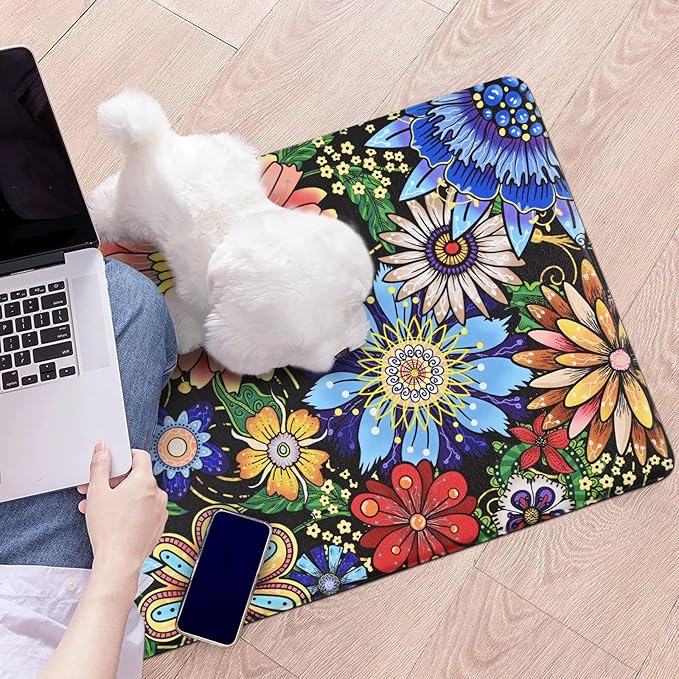 Likiyol Kitchen Rugs Boho Floral Anti Fatigue Kitchen Mat for Floor Bohemian Flowers Non Slip Washable Kitchen Floor Mats, Comfort Standing Mat for Sink, Office, Laundry, 18''x30'', 0.47" Th, Blue
