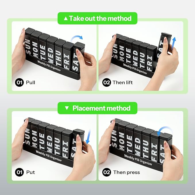 Betife Large Weekly Pill Organizer 3X a Day, Detachable Pill Box 7 Day, Daily 3 Times Pill Case, Travel Pill Container Holder, Week Medication Dispenser Pillbox for Vitamin Supplement Medicine（Black）