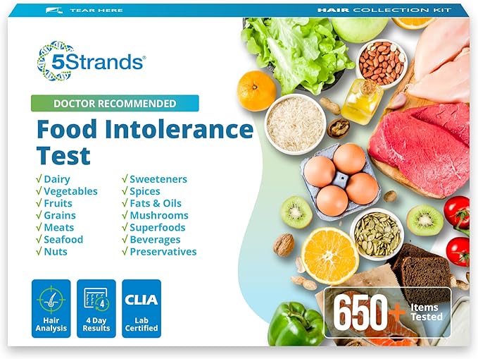 5Strands Food Intolerance Test, Accurate Hair Analysis, 658 Items Tested, at Home Food Sensitivity Test Kit for Adults & Kids, Gut Health Test, Results in 4 Days