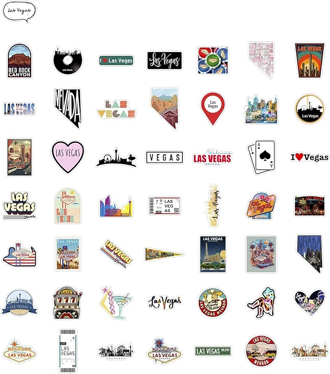 BulbaCraft 100Pcs Las Vegas Stickers for Water Bottle and Laptop - Las Vegas Party Supplies & Decorations, Waterproof Vinyl Decals, City and Casino Stickers, Gifts for Women & Men