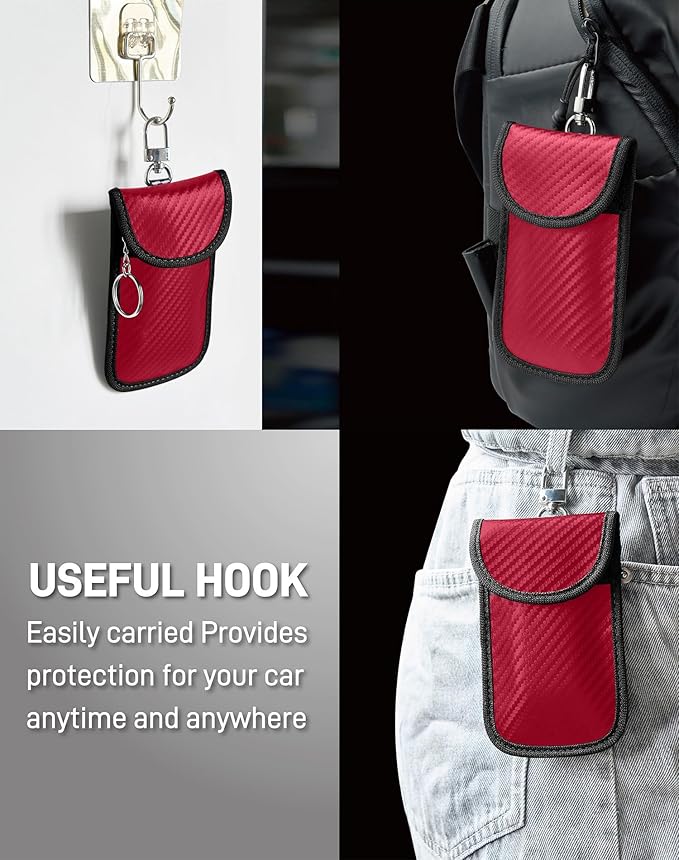 Upgraded Faraday Bag for Key Fob (2 Pack), Premium Faraday Key Fob Protector– Car RFID Signal Blocking, Car Security Protection, Anti-Theft Pouch, Anti-Hacking Case Blocker Red