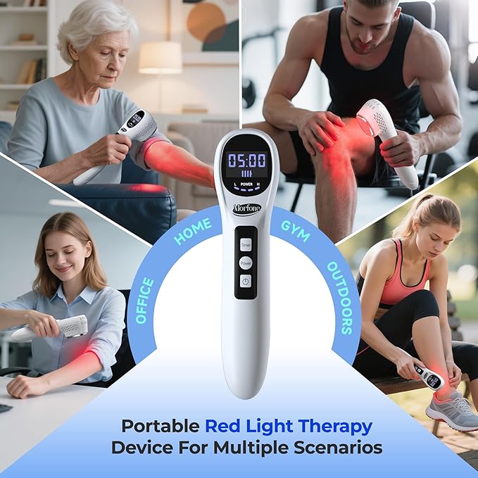 Morfone Handheld Red Light Therapy Devices - Near Infrared Light Therapy for Face & Body, 660nm 808nm Wireless Red Light Therapy Wand with Glasses for Knee, Wrist, Local Pain and Pets, Portable, White