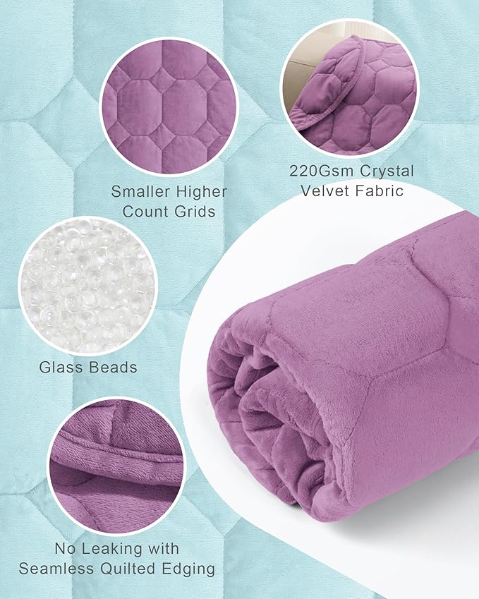 Cottonblue Weighted Lap Blanket Pad 7 lbs 29" x 24", Cozy Luxury Crystal Velvet Weighted Blanket for Adults, Small Weighted Blanket Throw All Season for Travel Relaxation Sleeping, Purple Blanket