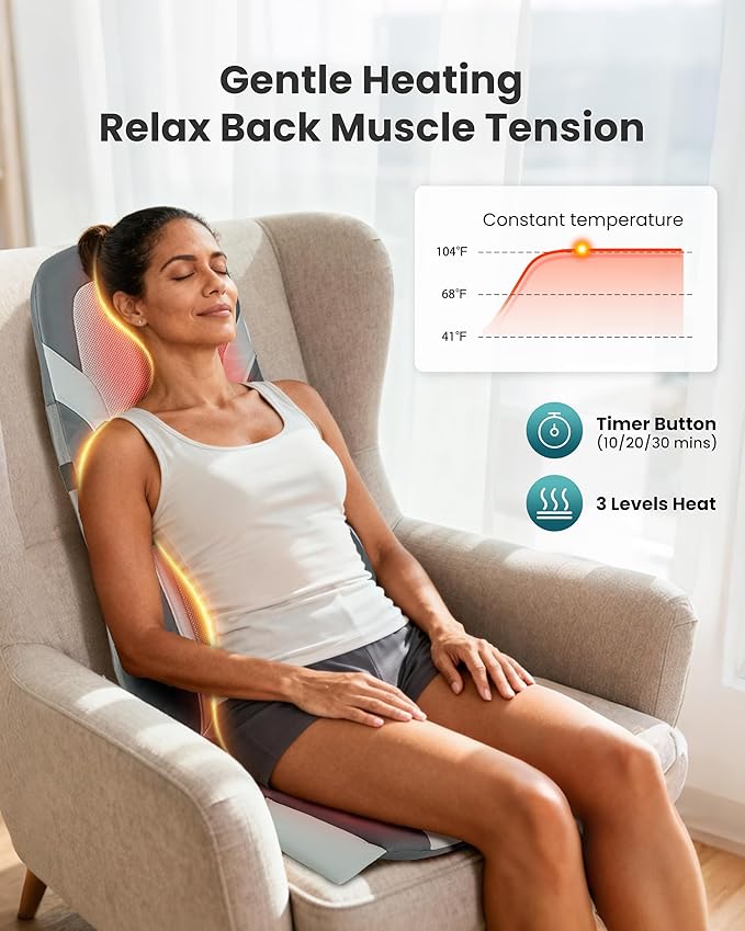 Shiatsu Back Massager with Heat,Full Back Massager for Pain Relief Deep Tissue,Longer Massage Chair Pad,Back Kneading Shiatsu or Rolling Massage for Chair,Christmas Gifts for Women Men Parents
