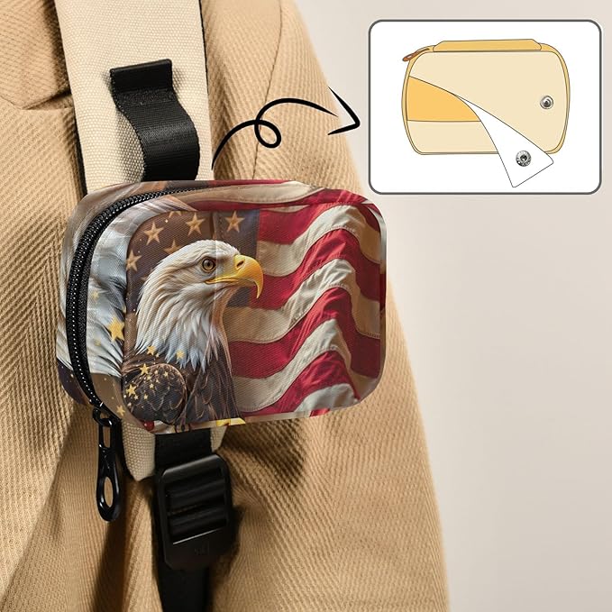 Pfrewn Patriotic Pill Organizer Case American Bald Eagle American Flag Travel Pill Box with Zipper 7 Day Portable Small Weekly Vitamin Medicine Supplement Holder Pouch Bag