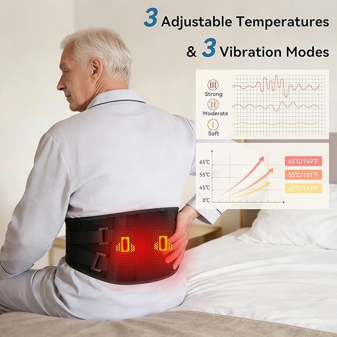 Cordless Portable Heating Pad with Massager for Back Pain Relief,5000mAh Rechargeable Lower Back Massager with 3 Heat 3 Vibration,Wireless Heating Pad for Cramps,Back Support Heat Massage Belt
