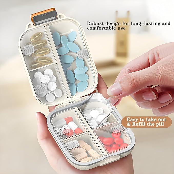 Pill Organizer Box,Travel Portable Pill Case, Pill Box Dispenser,Essentials Supplement Holder Portable Vitamin Sorter Jumbo Size 7 Compartment Container Daily Medicine