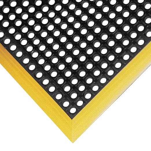 NoTrax 549S4040YB 549 Safety Stance 40" x 40" 4-Sided Black/Yellow Safety Anti-Fatigue Drainage Mat