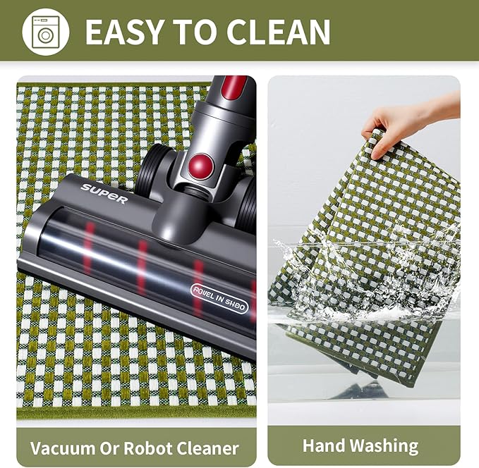 Large Kitchen Runner Rugs Long Kitchen Mat Non Slip Washable, Super Absorbent Soft Chenille Braided Kitchen Mats for Floor, Rubber Backing Kitchen Sink Standing Mat, Easy Clean, Green 36"x71"