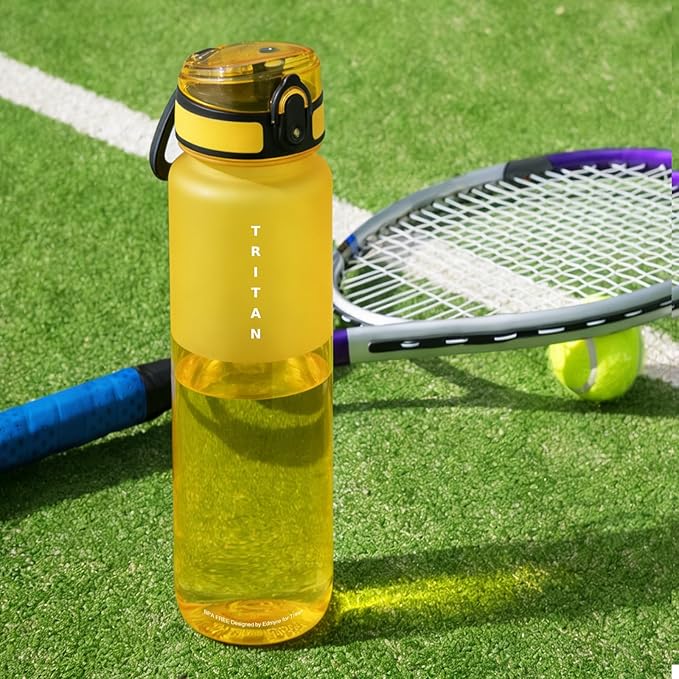 32oz Water Bottle with Chug Lid, Frosted & Clear Tritan BPA-Free, Leakproof, Wide Mouth, Portable Sports Water Bottle for Gym, Office, Travel, Outdoor (Yellow)