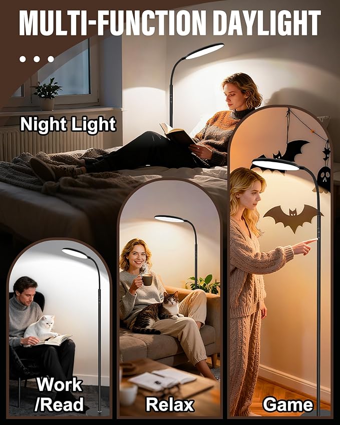 LanAqua Light Therapy Lamp, 11000 Lux UV-Free Happy Therapy Lamp with Touch & Remote Control, Full Spectrum Sunlight Lamp with 10 Brightness & 3 Color Temperatures, Light Therapy Floor Lamp with Timer
