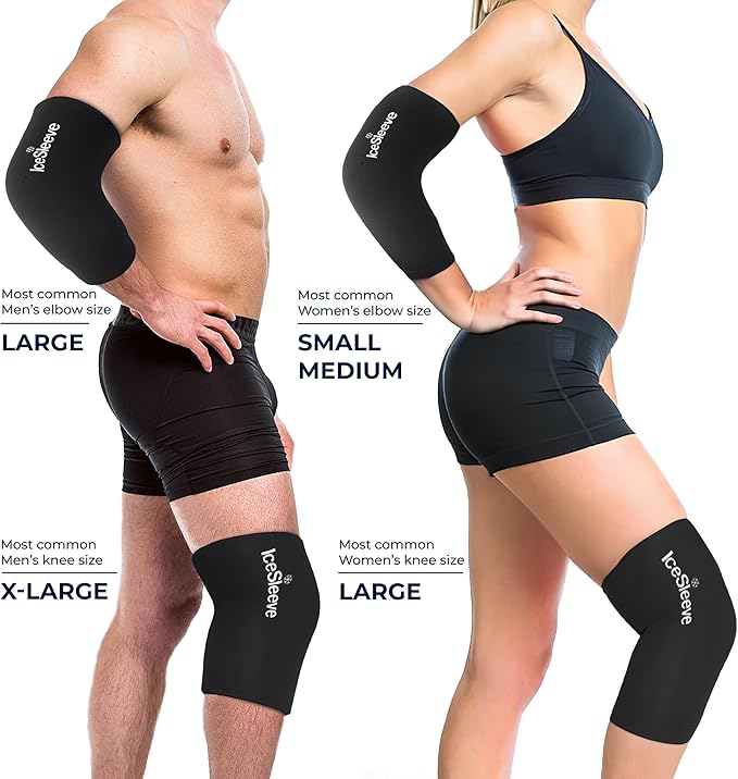 IceSleeve Elbow & Knee Ice Pack Wrap, Reusable Ice Sleeve for Arm & Leg, Flexible Gel Ice Pack for Knee Injuries, Tennis Freeze Sleeve Elbow Compression Wrap, Cold & Heat Therapy, Black SM 1 Pack