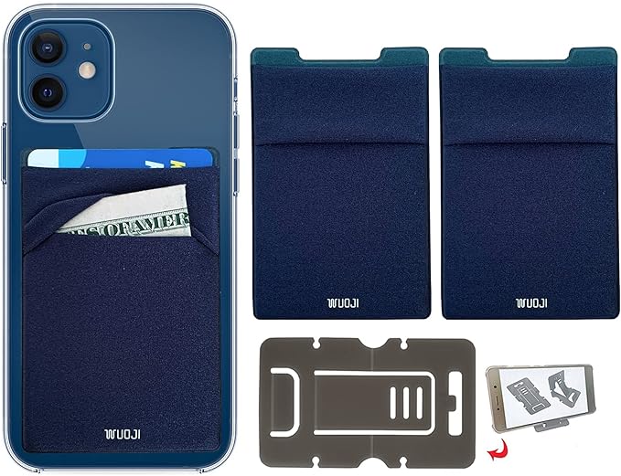 RFID Blocking Phone Card Wallet - Double Secure Pocket - Ultra-Slim Self Adhesive Credit Card Holder Card Sleeves Phone Wallet Sticker All Smartphones (Dark Blue)-2PC